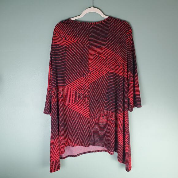 Clara Sun Woo Womens Black Red Striped Asymmetric Tunic Blouse Top Size 2X - Picture 2 of 5